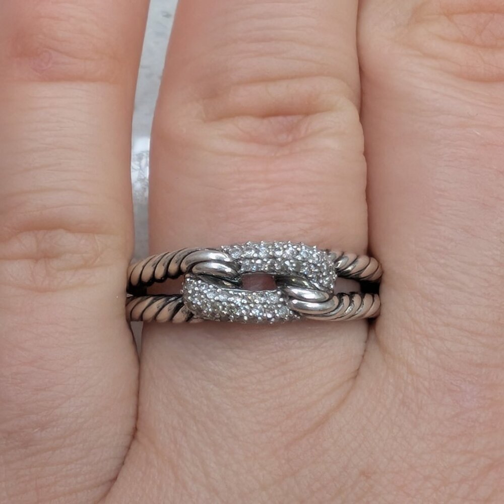 David Yurman SS Pave Diamonds Cable Loop S7 Ring + Authenticity Certificate - Picture 6 of 11